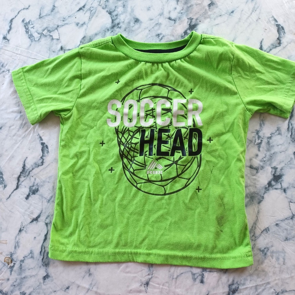 RBX Soccer Head T-Shirt Boys Size 4T Neon Green Short Sleeve Graphic Tee Sporty